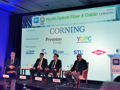 YOFC Executive Director and President (second right) participates in the roundtable discussion with Executives from Corning (left) CRU (right) and Prysmian (second left)