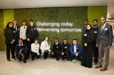 Professor Brian Cox (fourth from left), and Jacobs President and Chief Operating Officer Bob Pragada (far right), spoke to 16 to 18-year-olds from local London schools, giving inspirational ideas for their future careers.