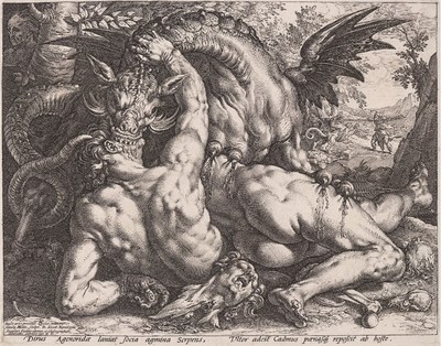 Hendrick Goltzius 
The Dragon Devouring the Companions of Cadmus,
1588
Engraving on cream laid paper
25.5 × 32 cm
National Gallery of Canada, Ottawa
Purchased 2019
Photo: NGC (CNW Group/National Gallery of Canada)