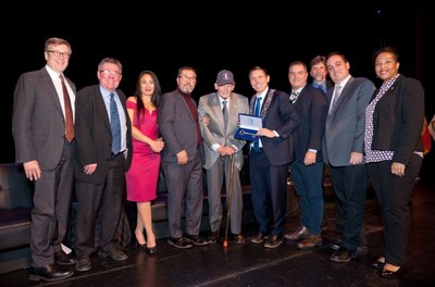 Pictured (L to R): Toronto Mayor John Tory, City Councillor Doug Whillans, Regional Councillor Rowena Santos, Regional Councillor Pat Fortini, Bill Davis, Mayor Patrick Brown, Regional Councillor Martin Medeiros, City Councillor Jeff Bowman, Regional Councillor Paul Vicente, City Councillor Charmaine Williams (CNW Group/The Corporation of the City of Brampton)