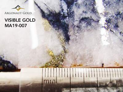 Figure 8: Visible Gold shown on drillhole MA19-007 (CNW Group/Argonaut Gold Inc.)