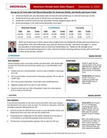 Strong Car & Truck Sales Fuel Record November for American Honda, and Honda and Acura Trucks