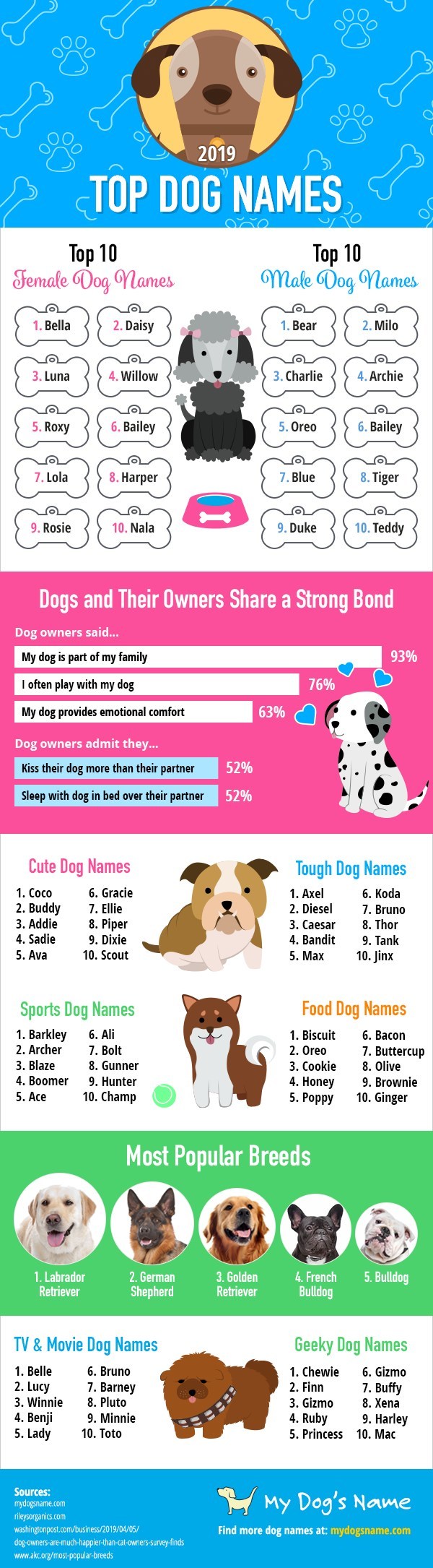 An Infographic Of The Top Dog Names Of 2019 According To My Dog'S Name