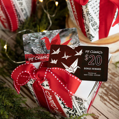 P.F. Chang’s is giving the gift of good fortune with its new holiday gift card design, and a $20 bonus card for every $100 spent now through December 31. Gift cards are available in restaurants and online, and may be used for dine-in, carry-out, and catering occasions.