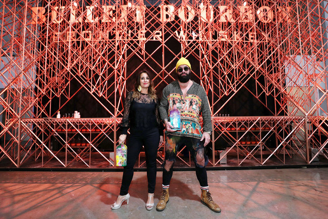 Artists Elidea and Jason Skeldon in front of Bulleit 3D Printed Bar at Miami Art Week.