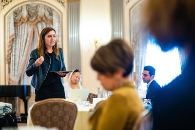 Sarah Robb O'Hagan, founder of Extreme You, presents to students during a workshop at the University of Delaware.