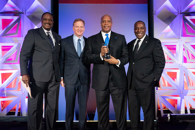 Kevin Warren, Commissioner-Elect of the Big Ten Conference receives the GENYOUth Vanguard Award from NFL Commissioner Roger Goodell, CBS Sportscaster James 