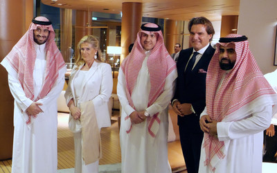 #1 – (Left to right) H.R.H. Prince Abdulaziz Bin Faisl Al Saud, Kingdom of Saudi Arabia; H.R.H. Princess Léa of Belgium, espoused to the late Prince Alexandre of Belgium, and aunt of<br />
King Philippe of Belgium; Badr Al Towaijri, CIO, Al Towaijri Holding / Director Wealth Management, MEFIC Capital, Kingdom of Saudi Arabia;Sir Anthony Ritossa; Sultan Alhaif, Advisor to His Royal Highness Prince Abdulaziz Bin Faisl Al Saud, Kingdom of Saudi Arabia.