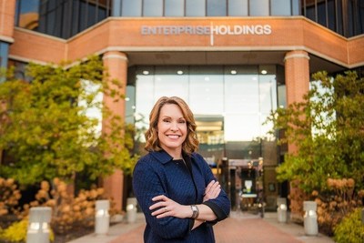 Chrissy Taylor in front of the company’s global headquarters in St. Louis. She will become CEO of the mobility leader on Jan. 1, 2020.