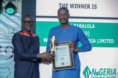 Ope Babalola, Managing Director of Webb Fontaine Nigeria accepting his award at the Nigeria Technology Awards 2019