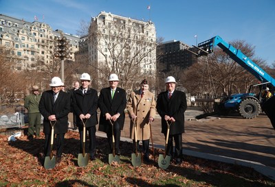(December 12, 2019) Key leaders joined the U.S. World War I Centennial Commission on the site of the new National World War I Memorial in Washington, DC to mark the start of construction. (Left to right) National Park Service Acting Director David Vela; Commission Special Advisor Admiral Mike Mullen; Commission Chair Terry Hamby; Commission Special Advisor Senator John Warner; and U.S. Secretary of the Interior David Bernhardt.