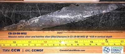 Core Photo 2 - CS-19-08-W02 (CNW Group/Canada Cobalt Works Inc.)