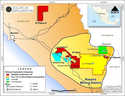 Figure 2: Location of Marlin (Mako Mining), shown in yellow, and Goldplay concessions, shown in red, in the Rosario Mining District (CNW Group/Goldplay Exploration Ltd)