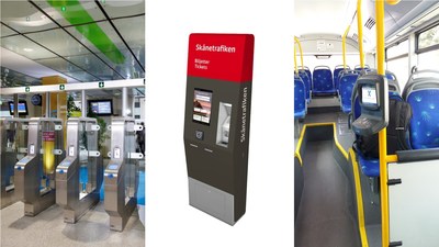 Conduent will upgrade fare collection systems for multiple public transportation providers around the world. Shown here, from left to right: SNCF Transilien 3-D Detection Gates in France, a Sknetrafiken ticket machine in Sweden, and an Egged smart-card ticket validator in Israel.