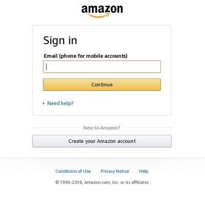 Screenshot of Amazon login page