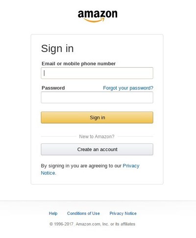 Screenshot of Amazon login phishing page