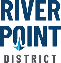 River Point District logo - a new waterfront development on the Mississippi River in La Crosse, WI. Logo designed by Vendi Advertising.
