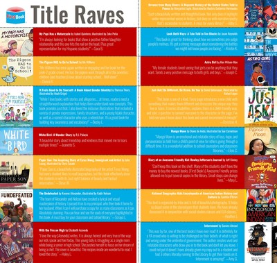 Member of the First Book Network, all educators who serve kids in need, raved about these 15 titles for their diversity and the imact they had in the classroom.