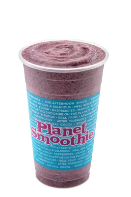 The Almond Berry Blast smoothie is blended with almond butter, blueberries, strawberries, bananas, whole grain oats, and vanilla