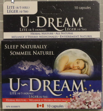 U-Dream Lite, 10 capsules (NPN80088075) (Groupe CNW/Santé Canada)