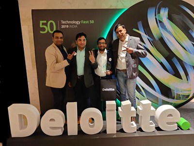MOBtexting team with Award at Deloitte Tech 50 2019 India