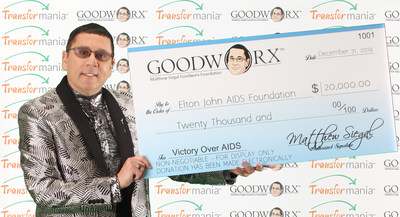 Tech entrepreneur Matthew Siegal announces $20,000 donation to the Elton John AIDS Foundation at the New Year's Eve launch party for Transformania in Washington, DC
