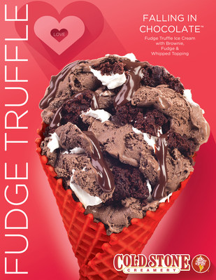 The Falling in Chocolate™ Creation features Fudge Truffle Ice Cream, Fudge, Brownie and Whipped Topping.