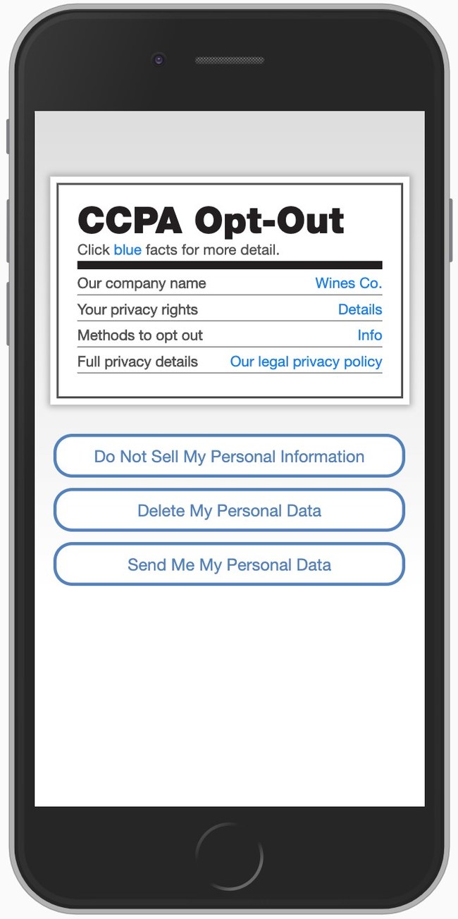 PrivacyUX for CCPA turns CCPA's required notices and opt outs into a positive consumer experience, turning CCPA compliance into a market advantage.