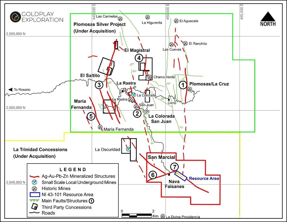 Figure 3 –Plomosas Silver Project – La Trinidad Concessions – San Marcial Ag-au Project (CNW Group/Goldplay Exploration Ltd)