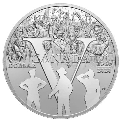 La moneda de plata de prueba de Royal Canadian Mint en que celebra el 75.º aniversario el Día de la Victoria en Europa (CNW Group/Royal Canadian Mint)