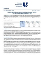 Uranium Participation Corporation Reports Financial Results for the Quarter Ended November 30, 2019
