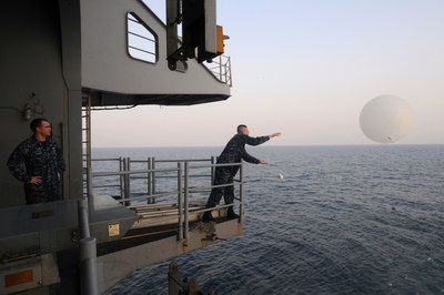 Aerographer's Mate Airman Mathew T. Chesko, right, and Aerographer's Mate 3rd Class Josh C. Nelson launch a weather balloon from the fantail of the aircraft carrier USS George H.W. Bush (CVN 77) in 2011. (U.S. Navy photo by Mass Communication Specialist 2nd Class Jeffrey Richardson)