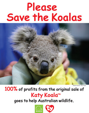 "Por favor, salvem os coalas," insta Ty Warner, lançando novo bichinho de pelúcia para ajudar a Austrália