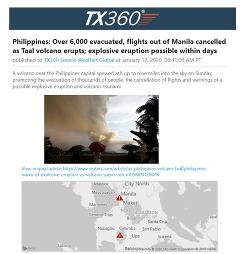 Volcano alert example, Philippines, evacuations