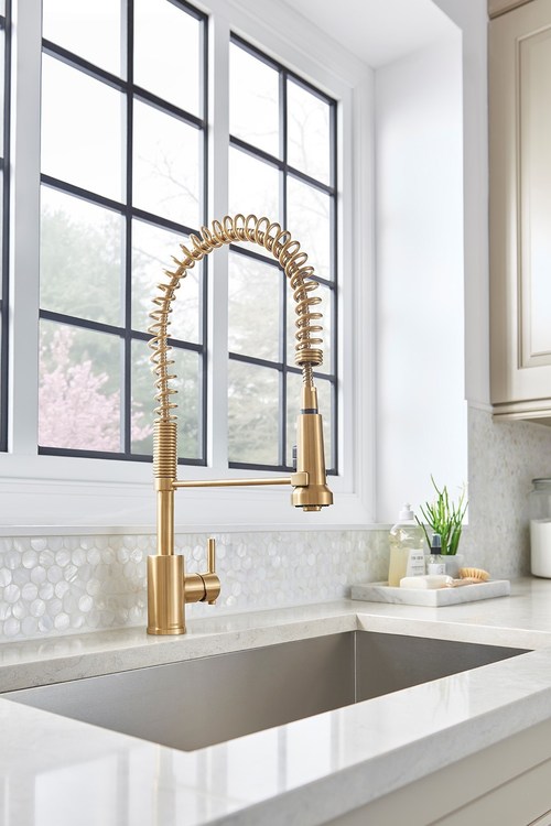 Gerber® Parma® Pre-Rinse Kitchen Faucet in Brushed Bronze.