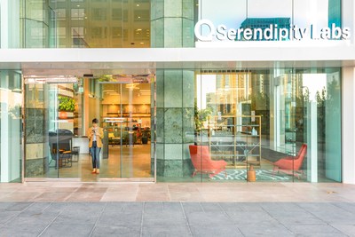 The retail-level entrance of the Los Angeles ? Downtown Serendipity Labs leads into the Lab Caf and work lounge. The company uses only low volatile organic compound (VOC) paint and nontoxic materials. All carpet is 100% recyclable. (Photo credit: Yale Gurney)