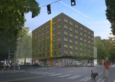 Plymouth Housing broke ground on the 2nd & Mercer project in downtown Seattle, to deliver 91 permanent housing apartments for those exiting chronic homelessness in 2021. Design by SMR Architects.