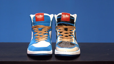 TWIX partnered with revered sneaker customizer, Dominic Ciambrone a.k.a. The Shoe Surgeon, to replicate everything about new, TWIX Cookies & Creme, from the soft-creme center packed with crunchy cookie bits to the bright blue wrapper, in a sneaker. A limited release of TWIX x The Shoe Surgeon will be available in early February.