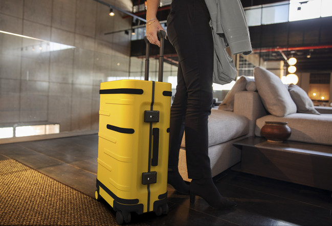 Samsara’s next generation of smart luggage is ready for take off, shown here in polycarbonate yellow. New tech features includes GPS and Bluetooth 5.1 tracking and Wi-Fi Hotspot. Now available for pre-order.