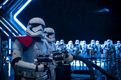 Fifty menacing First Order Stormtroopers await guests as they arrive in the hangar bay of a Star Destroyer as part of Star Wars: Rise of the Resistance, the groundbreaking new attraction now open at Star Wars: Galaxy's Edge at Disneyland Park in California and Disney's Hollywood Studios in Florida. Star Wars: Rise of the Resistance takes guests into a climactic battle between the Resistance and the First Order. (Matt Stroshane, photographer)