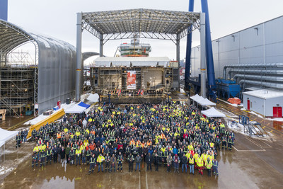 Today, Seaspan Shipyards and many of its more than 2,800 employees gathered for a ceremonial keel laying event for the Royal Canadian Navy's future HMCS  Protecteur in North Vancouver, BC (CNW Group/Seaspan Shipyards)
