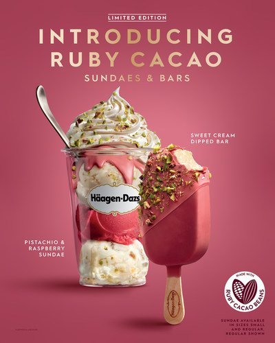 Häagen-Dazs® Shops locations will offer delicious ruby cacao sundaes, dipped bars and cones starting February 1, 2020. (PRNewsfoto/Häagen-Dazs)