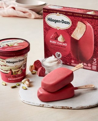 Häagen-Dazs® Limited Edition Ruby Cacao Collection includes Ruby Cacao Crackle TRIO CRISPY LAYERS and Ruby Cacao Ice Cream Bars in stores nationwide beginning March 2020. (PRNewsfoto/Häagen-Dazs)