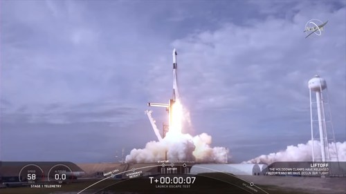NASA and SpaceX completed a launch escape demonstration of the company’s Crew Dragon spacecraft and Falcon 9 rocket on Jan. 19, 2020. The test began at 10:30 a.m. EST with liftoff from Launch Complex 39A at NASA’s Kennedy Space Center in Florida on a mission to show the spacecraft’s capability to safely separate from the rocket in the unlikely event of an inflight emergency.