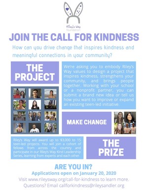 Calling All Teens Who Want to Make a Difference: Riley's Way Foundation Announces the Call for Kindness
