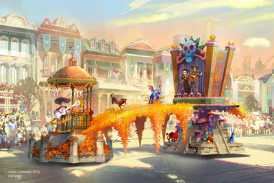 Set to debut Feb. 28, 2020, at Disneyland Park in California, the new “Magic Happens” parade will celebrate the awe-inspiring moments of magic that are at the heart of so many Disney stories. Depicted in this image, Miguel appears in person for the first time, celebrating the magic that happens when he strums the guitar of Ernesto de la Cruz in the Disney and Pixar film “Coco.” (Disney)