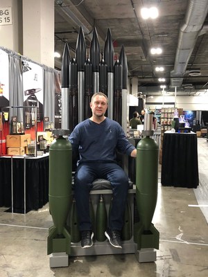 Owner and CEO Doug Ingalls sitting in the Freedom Throne at Shot Show 2020.