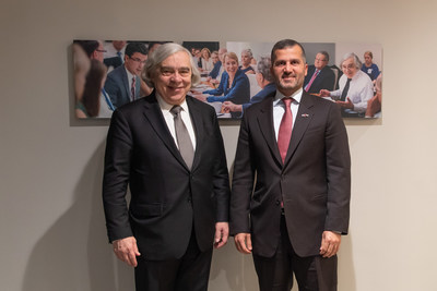 ENEC CEO Mohamed Al Hammadi and former secretary of energy Ernest Moniz during a meeting at the Nuclear Threat Initiative (NTI) in Washington, D.C.