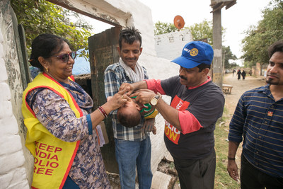 Health workers and Rotarians go door to door in search of children who need to be immunized during the Subnational Immunization Days in Sindhauli, Uttar Pradesh, India. 24 June 2019.