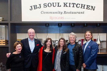 Pictured: Chancellor Nancy Cantor, Rutgers University – Newark; New Jersey Governor Phil Murphy; New Jersey First Lady Tammy Murphy; Dorothea and Jon Bon Jovi; Michael Frungillo, President, Gourmet Dining